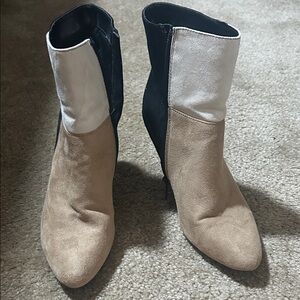 Covington Two-Tone Ankle Booties in Tan and Black